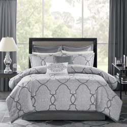 12 Piece Comforter Set With Cotton Bed Sheets Silver King (Color: Silver)