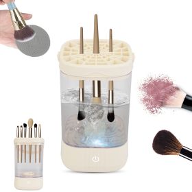 Electric Makeup Brush Cleaner Machine with Brush Cleaning Mat Automatic Spinning Cosmetic Brush Cleaner and Dryer Fit For All Size Brushes Gift for Wi (Option: Beige)
