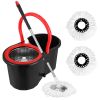 360° Spin Mop Stainless Steel Spin Mop Wringer Bucket Set Wet Dry Floor Mop Bucket w/ Easy Press Handle 2 Microfiber Mop Heads for Home Kitchen Floor