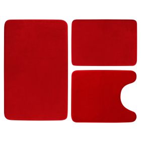 3Pcs Bathroom Rug Set Plush Velvet Bath Carpet Anti-Slip Memory Foam Mat For Tub Shower Bathroom (Option: Red)