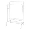 Garment Hanging Rack Clothing Hanging Rail Pillow Shoe Display Organizer Clothes Organizer Stand with 2 Rails 2 Shelves 4 Rolling Wheels 4 Hooks