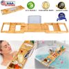 Bathtub Caddy Tray Crafted Bamboo Bath Tray Table Extendable Reading Rack Tablet Phone Holder Wine Glass Holder Shelf Desk Bathroom Spa