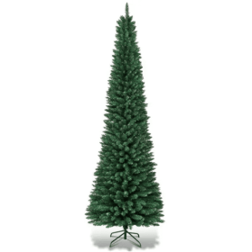 7ft Slim Pencil Christmas Tree - Space-Saving Design For Small Corners, 700 Realistic PVC Branches With Flocked Finish (Color: Green)