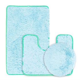 3Pcs Bathroom Rug Set Shaggy Contour Toilet Lid Cover Plush Mat Anti-Slip Absorbent Bath Carpet For Tub Shower Bathroom (Option: Blue)