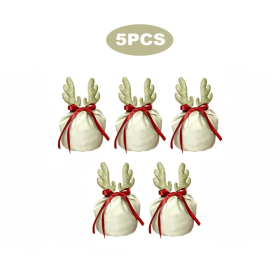 5Pcs Christmas Antler Gift Bags With Drawstring Flannel Gift Pouches Reusable Xmas Party Gift Wrapping Bag For Xmas New Year Birthday Wedding Win (Color: Khaki)