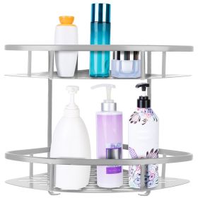 2 Tier Wall-mounted Corner Shower Caddy Shelf Rack Shower Shampoo Soap Cosmetic Basket Organizer (Option: 2Layer_Silver)