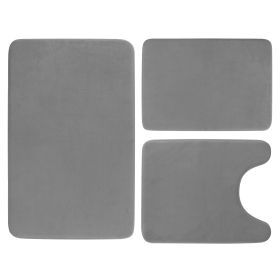 3Pcs Bathroom Rug Set Plush Velvet Bath Carpet Anti-Slip Memory Foam Mat For Tub Shower Bathroom (Option: Grey)