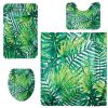 4Pcs Green Leaves Shower Curtain Set with Shower Curtain and 12 Hooks Non-Slip Rug Toilet Lid Cover U Shape Mat