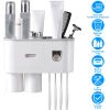 Multifunctional Wall Mount Toothbrush Holder Rack Organizer Hand-free Automatic Toothpaste Dispenser Squeezer with Magnetic Cups 4 Toothbrush Slots 1