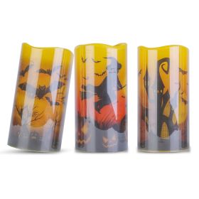 3 Pack Halloween Flameless Candle Lamp With Timer Setting Battery Operated Warm Orange Light Candles For Halloween Party Decoration (Option: Witch Bat Castle)