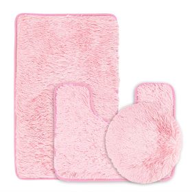 3Pcs Bathroom Rug Set Shaggy Contour Toilet Lid Cover Plush Mat Anti-Slip Absorbent Bath Carpet For Tub Shower Bathroom (Option: LPink)