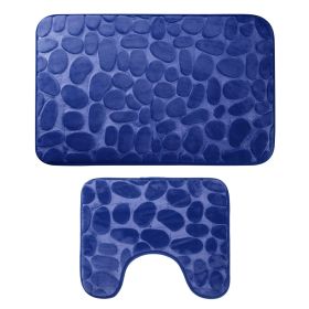 2 Pcs/Set Bathroom Rugs Luxury Flannel Non-Slip Bathroom Rugs Set Soft Pebbles Shower Absorbent Carpet U-Shaped Toilet Mat Washable for Bathroom Entra (Option: Navy)