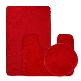 3Pcs Bathroom Rug Set Shaggy Contour Toilet Lid Cover Plush Mat Anti-Slip Absorbent Bath Carpet For Tub Shower Bathroom (Option: Burgundy)