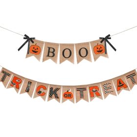 Halloween Burlap Banner Halloween Party Mantel Wall Hanging Supplies For Home Farmhouse Patio (Option: Brownishorange)