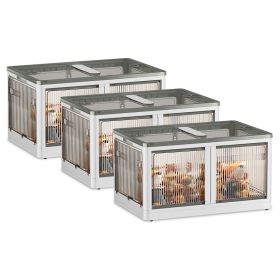 3Pcs Foldable Storage Bins with Lid 4 Doors Collapsible Stackable Closet Organizer Containers with Lock 4Pcs Wheels (Option: XL_White)
