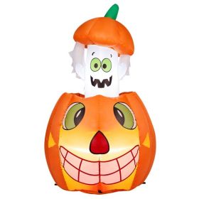 2.8 FT Halloween Inflatables Animated Pumpkin Ghost, Outdoor Decorations Blow Up Yard Decor With Built-in LEDs For Indoor Party Garden Lawn Decor (Option: White ghost pumpkin)