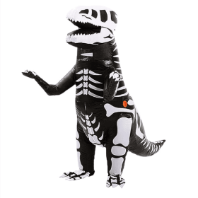 Skeleton Ribs Dinosaur Inflatable Costume Blow Up Fancy Dress Costume For Child Halloween Cosplay Party Christmas (Color: Black)
