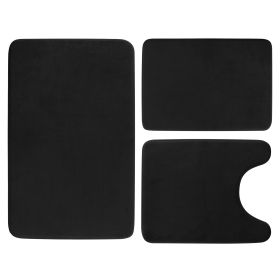 3Pcs Bathroom Rug Set Plush Velvet Bath Carpet Anti-Slip Memory Foam Mat For Tub Shower Bathroom (Option: Black)