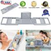 Bathtub Caddy Tray Crafted Bamboo Bath Tray Table Extendable Reading Rack Tablet Phone Holder Wine Glass Holder Shelf Desk Bathroom Spa