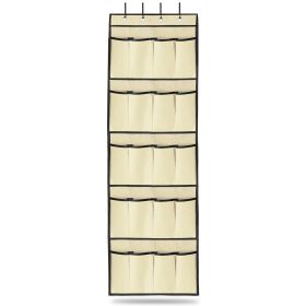Over the Door Shoes Rack 20-Pocket Organizer 5-Layer Hanging Storage Shelf for Kids Shoes Closet Cabinet Slippers Small Toys (Option: Beige)