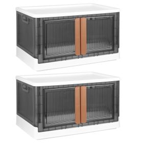 2Pcs 72L Foldable Storage Bins with Lid Collapsible Stackable Closet Organizer Containers with Front Door Lock 4Pcs Wheels (Option: 37CM_WHT)