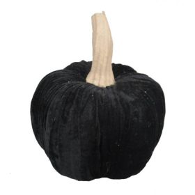9.5 Black Velvet Pumpkin Large, For Holiday Halloween Decor (Color: Black)