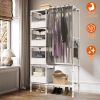 Portable Closet Wardrobe Clothes Storage Cabinet Organizer Garment Hanging Rack Shelves with 4 Storage Bags 1 Shelf 1 Hanging Rod 4 Hooks