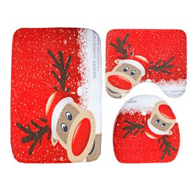3 Pcs Christmas Bathroom Rugs Set Contour Non-slip Toilet Mats Absorbent Cozy Velvet Floor Carpets (Option: SDS19)