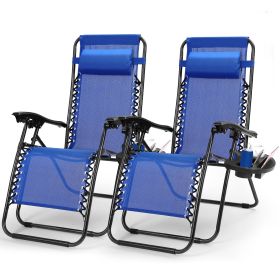2Packs Zero Gravity Lounge Chair w/ Dual Side Tray 330lbs Load Foldable Recliner Chair w/ Stress Relief Pillow Patio Poolside Beach Lying Chair (Option: Blue)