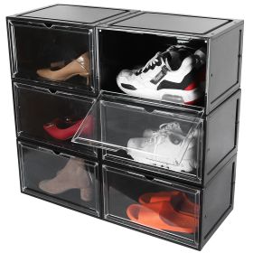6Packs Collapsible Shoe Box Stackable Shoe Storage Bin Transparent Dustproof Hard PP Shoe Organizer Container with Magnetic Door (Option: Black)
