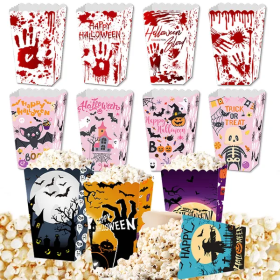 12Pcs Halloween Popcorn Box 3 Designs Spooky Halloween Trick Or Treat Boxes Bloody Theme Party Favor Snack Boxes Candy Cookie Container Paper Box (Option: 12pcs)