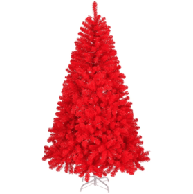 6 FT Artificial Christmas Tree, Unlit Hinged Christmas Pine Tree With 800 Branch Tips And Sturdy Metal Stand, Red (Color: Red)