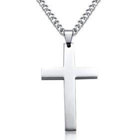 Fashion Cross Necklace Women Men Stainless Steel Christian Charm Necklace Boys Girls Punk Hip Hop Friendship Jewelry Gifts (Metal Color: Silver)