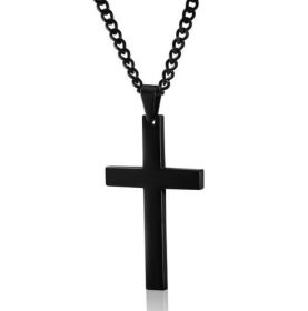 Fashion Cross Necklace Women Men Stainless Steel Christian Charm Necklace Boys Girls Punk Hip Hop Friendship Jewelry Gifts (Metal Color: Black)