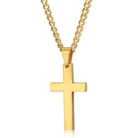 Fashion Cross Necklace Women Men Stainless Steel Christian Charm Necklace Boys Girls Punk Hip Hop Friendship Jewelry Gifts (Metal Color: Gold)