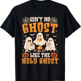 No Ghosts, Fun Like The Holy Spirit. Christian Halloween T-shirt, Fashionable Cotton Youth Men's Short Sleeved Shirt (Color: Black, size: 5XL)
