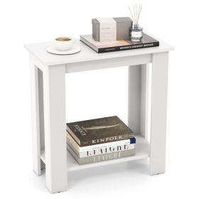 2-Tier Modern Compact End Table with Storage Shelf (Color: White)