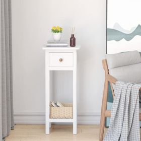 2 Tier Slim Nightstand Bedside Table with Drawer Shelf (Ccolor: White)