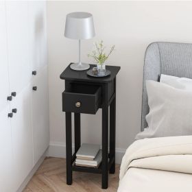 2 Tier Slim Nightstand Bedside Table with Drawer Shelf (Ccolor: Black)