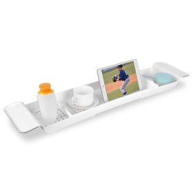 21.65in-30.91in Extendable Bath Tray Plastic Bathtub Shelf Caddy Tray Table Retractable Bathtub Storage Rack with Non-Slip Grip Fits Most Tubs (Option: White)