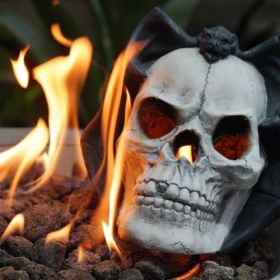 Fire Pit Demon Skull Gas Log For Ventless  Vent Free, Propane, Gel, Ethanol, Electric, Outdoor Fireplace And Fire Pit, Halloween Decor - Patent P (Option: BeigeBlack)
