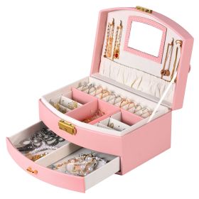 2-Layer Jewelry Box for Women Girls Lockable Leather Jewelry Organizer Jewelry Travel Case for Rings Earrings Necklaces Bracelets (Option: Pink)