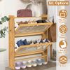 2-Tier Shoe Cabinet with 2 Flip Drawers Slim Bamboo Shoe Rack Freestanding Narrow Shoe Organizer with 44lbs Max Load for Entryway Hallway