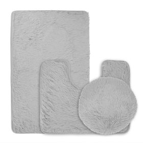 3Pcs Bathroom Rug Set Shaggy Contour Toilet Lid Cover Plush Mat Anti-Slip Absorbent Bath Carpet For Tub Shower Bathroom (Option: Grey)