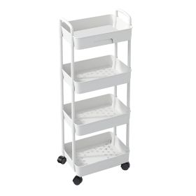 4 Tier Rolling Utility Cart Movable Storage Organizer with Drawer Lockable Wheels 360 Degree Rotatable Hallow Design for Bedroom Bathroom Kitchen (Option: White_4Tier)