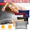 2 Pack Soft Silky Satin Pillow Case Hypoallergenic Breathable Bed Pillow Cover Queen Size Pillowcase Great for Hair Skin