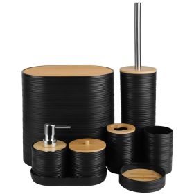 8Pcs Bathroom Accessories Set Bathroom Holder Set with Soap Dispenser Toothbrush Holder Cup Soap Dish Toilet Cleaning Brush Trash Can Qtip Holder Vani (Option: Black)