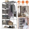 Portable Closet Wardrobe Clothes Storage Cabinet Organizer Garment Hanging Rack Shelves with 4 Storage Bags 1 Shelf 1 Hanging Rod 4 Hooks