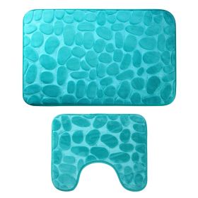 2 Pcs/Set Bathroom Rugs Luxury Flannel Non-Slip Bathroom Rugs Set Soft Pebbles Shower Absorbent Carpet U-Shaped Toilet Mat Washable for Bathroom Entra (Option: Teal)