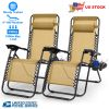 2Packs Zero Gravity Lounge Chair w/ Dual Side Tray 330lbs Load Foldable Recliner Chair w/ Stress Relief Pillow Patio Poolside Beach Lying Chair